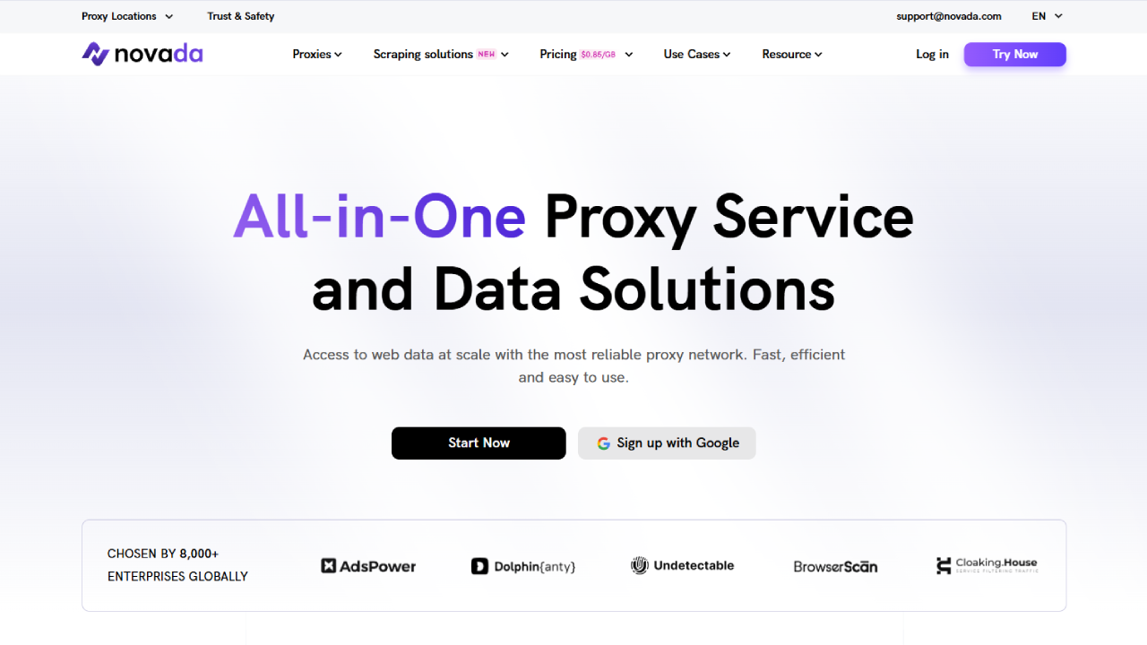 Novada Homepage Overview
